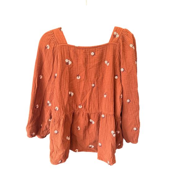 Madewell Amie Floral Embroidered Lightspun Millbrook Puff-Sleeve Peplum Top XL - Picture 6 of 11